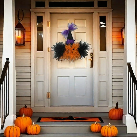 sruoe Fall Wreaths for Front Door for Halloween Party Pendant, Wall Window Decor, Festival Outdoor Hanging Ornament