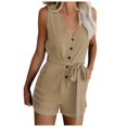 thumbnail image 3 of Fsqjgq Jumpsuits for Women Summer Rompers Overalls Denim Overall Dress Casual V Neck Bow Pocket Sleeveless Shorts Wide Shorts Jumpsuits Rompers Bib Overalls Jumpsuits Summer Casual Sleeveless Rom, 3 of 7