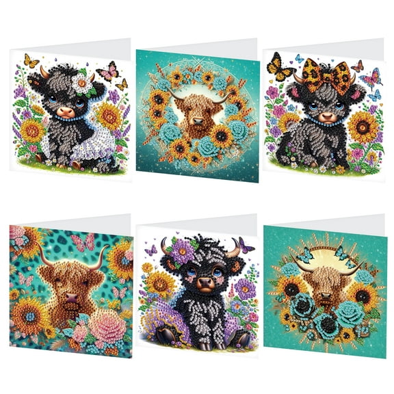 6pcs Diamond Art Painting Kit Greeting Card, Calf in Flower 5D DIY Special Shape Diamond Greeting Card Creative Gifts, Christmas Thanksgiving Greeting Card Congratulation