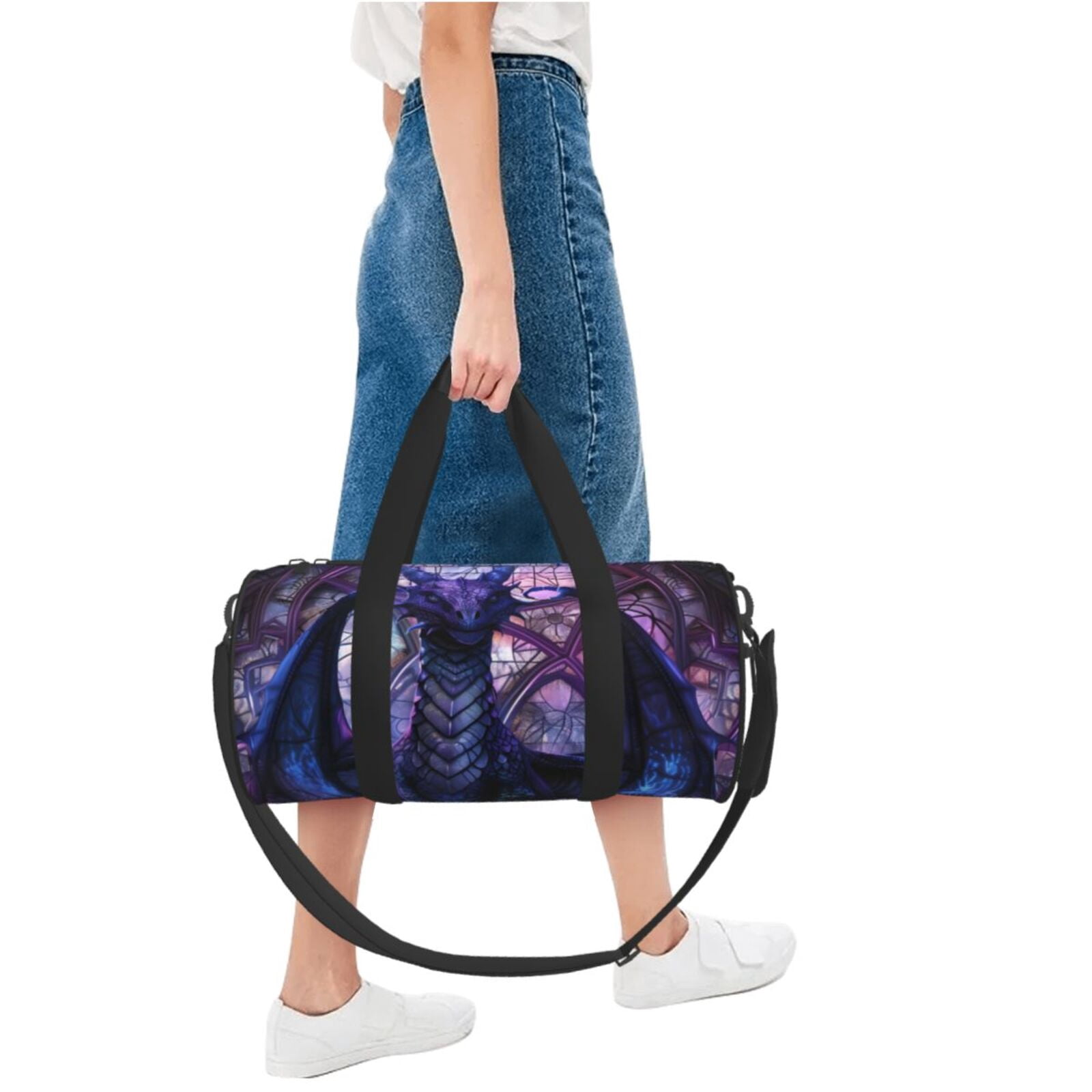 Defioc Fantasy Dragon In Cathedral for Travel Duffle Bag,Weekender Bag Carry On Tote Bags Hospital Bag Large Capacity Sport Gym Bag for Men Women Fit for Trave, Gym,Weekend