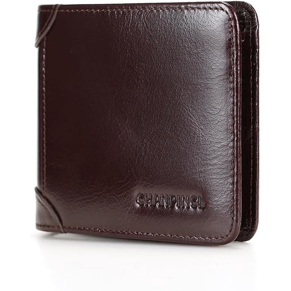 Cartera de Cuero Trifold para Hombre con Bloqueo RFID y 2 Ventanas para Identificación, 2 Compartimentos para Efectivo, 6-8 Ranuras para Tarjetas, 2-3 Ranuras Interiores, Cartera de Gran Capacidad