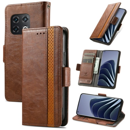 Case for OnePlus 10 PRO 5G Cover Leather Wallet Folio Case Book Design Flip Magnetic Closure - Brown