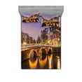 thumbnail image 2 of Landscape Bedding Set with Sheet & Covers, Old Historical Bridge in Netherlands Twilight European Architecture Town Scenery, Printed Bedroom Decor 2 Shams, 4 Sizes, Amber Lilac, by Ambesonne, 2 of 3