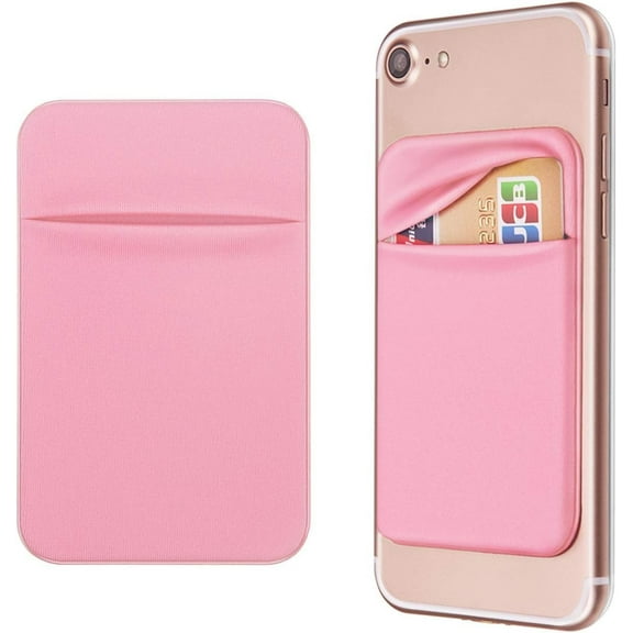 PeakTrend Cell Phone Pocket Self Adhesive Card Holder Stick On Wallet Sleeve with Adhesive RFID Card ID Credit Card ATM Card Holder storage for Phone Android (Pink)