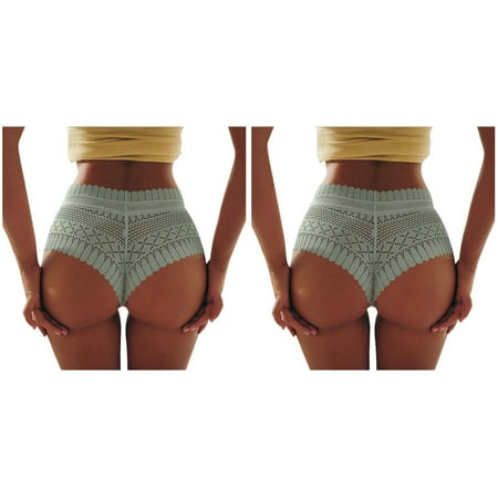 Wijhcboe 2 Pack Lace Vintage Boudoir Doll Panties Women Panties High Waist Plus Size Female Sexy Underwear Lift Lingerie Seamless Briefs Underpants Breech Stockings Women Lingerie Waist 1/4 Cup