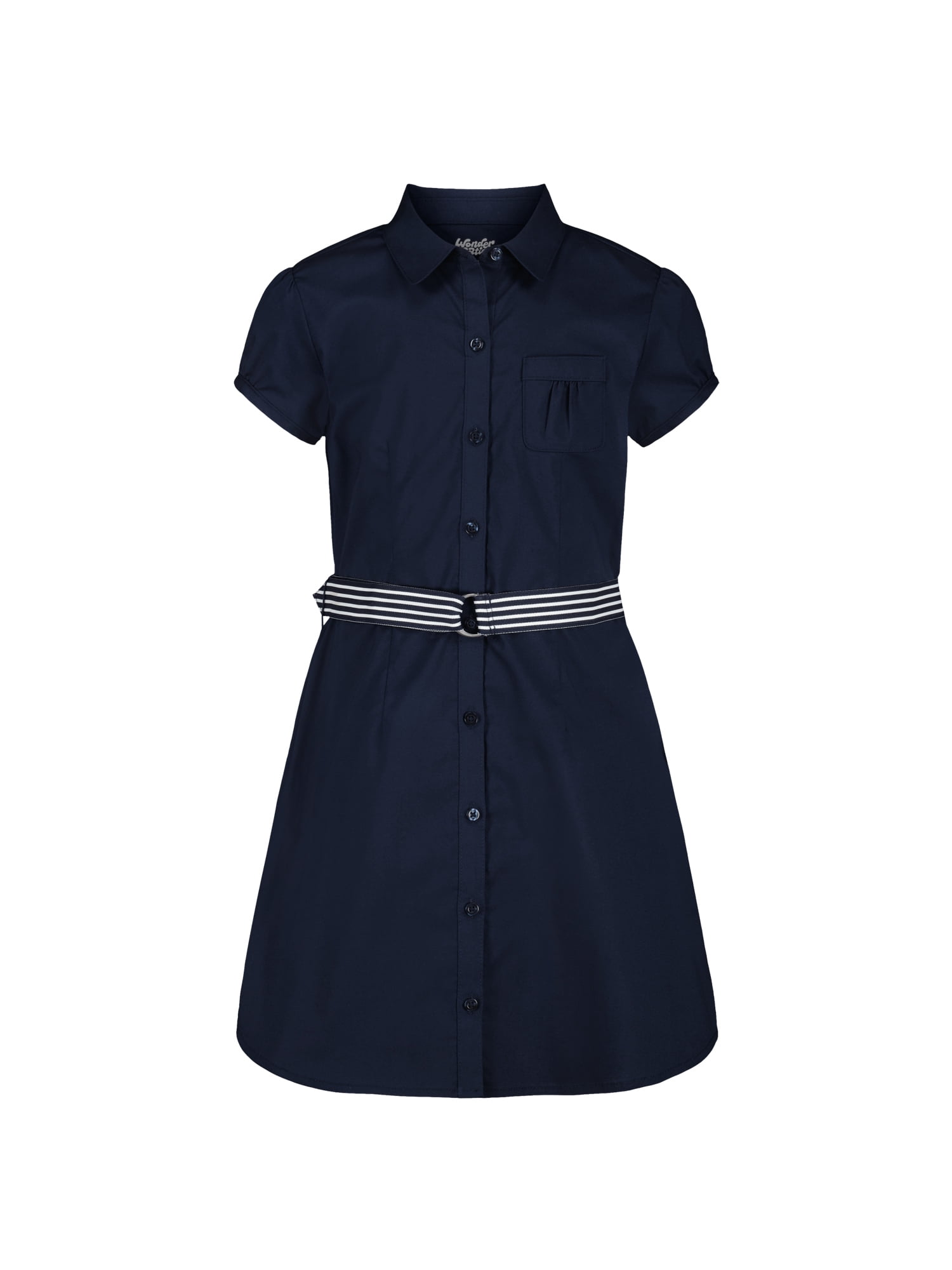 Wonder Nation Girls School Uniform Button-Up Shirt Dress, Sizes 4-16
