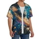 thumbnail image 2 of Balery Colorful Planet Universe Camisa Casual de Manga Corta con Botones para Hombre, Texturizada, Estilo Cubano, para Playa, Verano-X-Large, 2 of 5