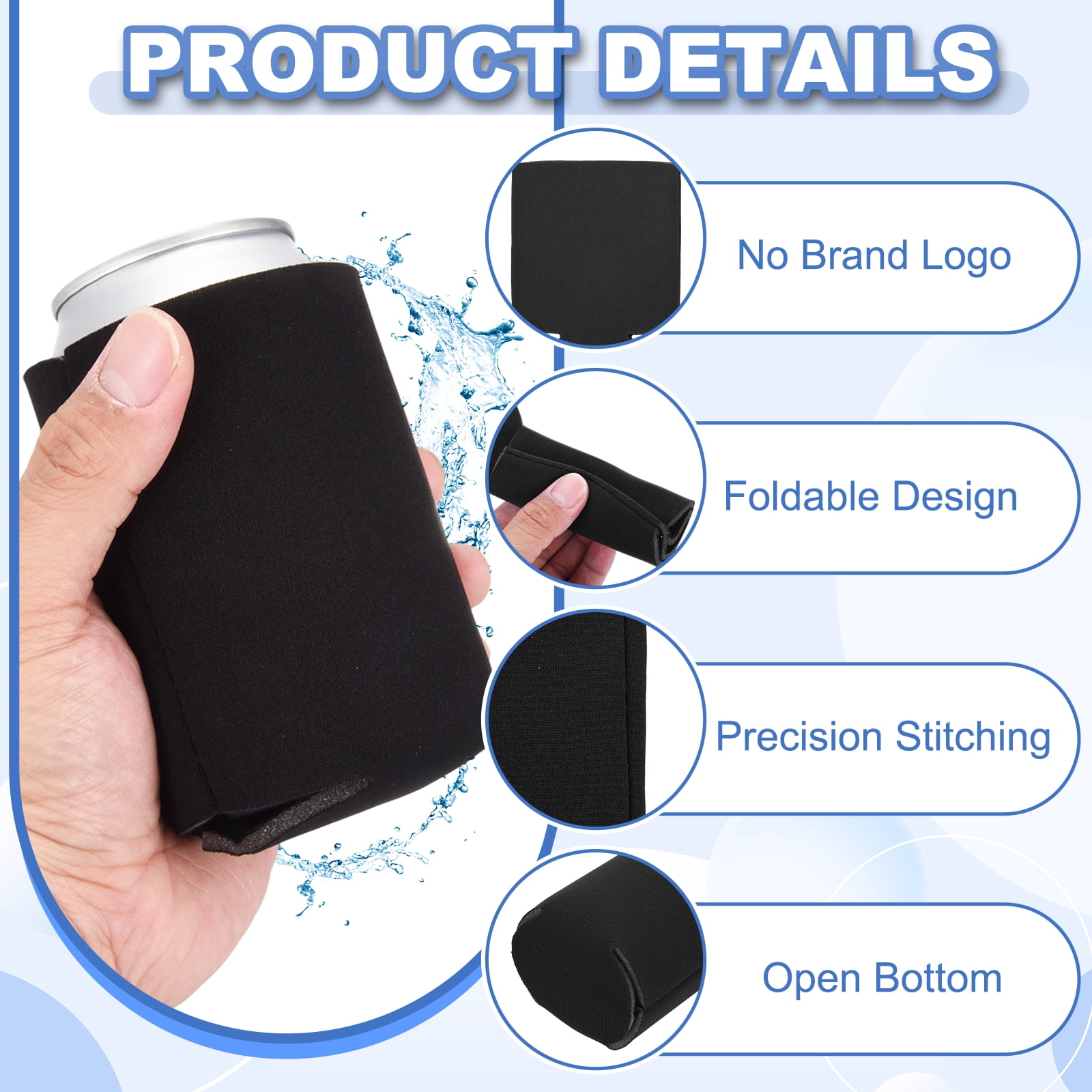 Uxcell 20Pcs Beer Can Coolers Covers, Neoprene Blank Drink Cooler Sleeves Collapsible Insulated Reusable Soda Cover for 10oz Bottles Seltzer DIY Weddings Beach Picnic Party, Black