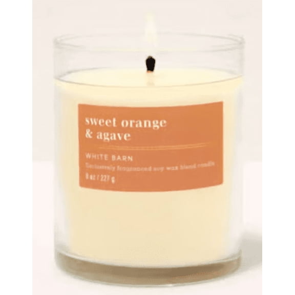 Bath & Body Works White Barn 8 oz Sweet Orange & Agave Scented Single Wick Candle, Soy Wax Blend
