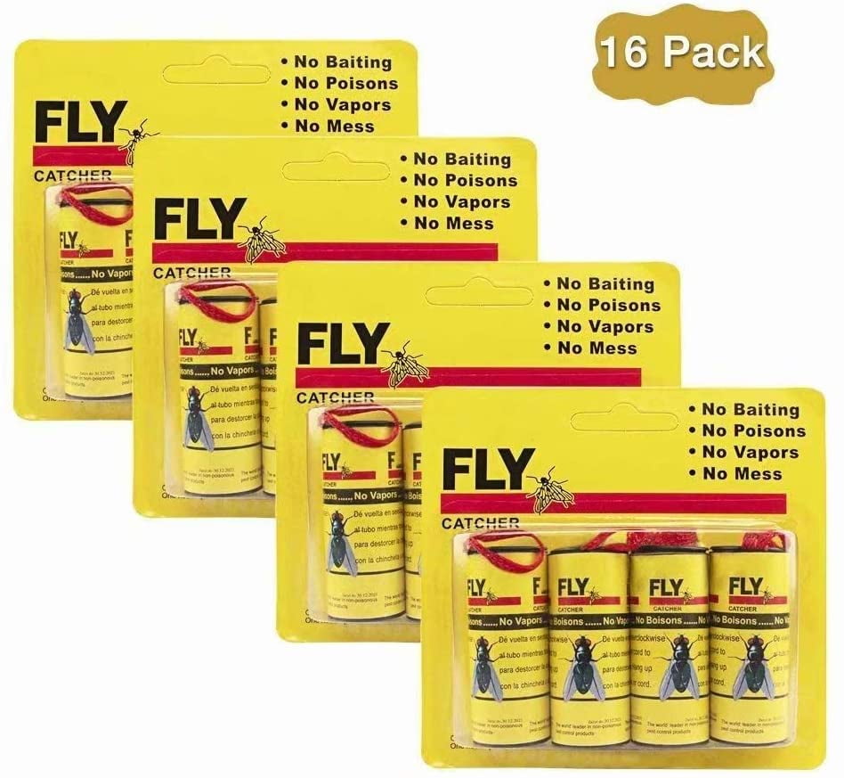 BaiYou Fly Paper Fly Strips Fly Catcher Strips 16 Pack Sticky Fruit Fly Trap for 