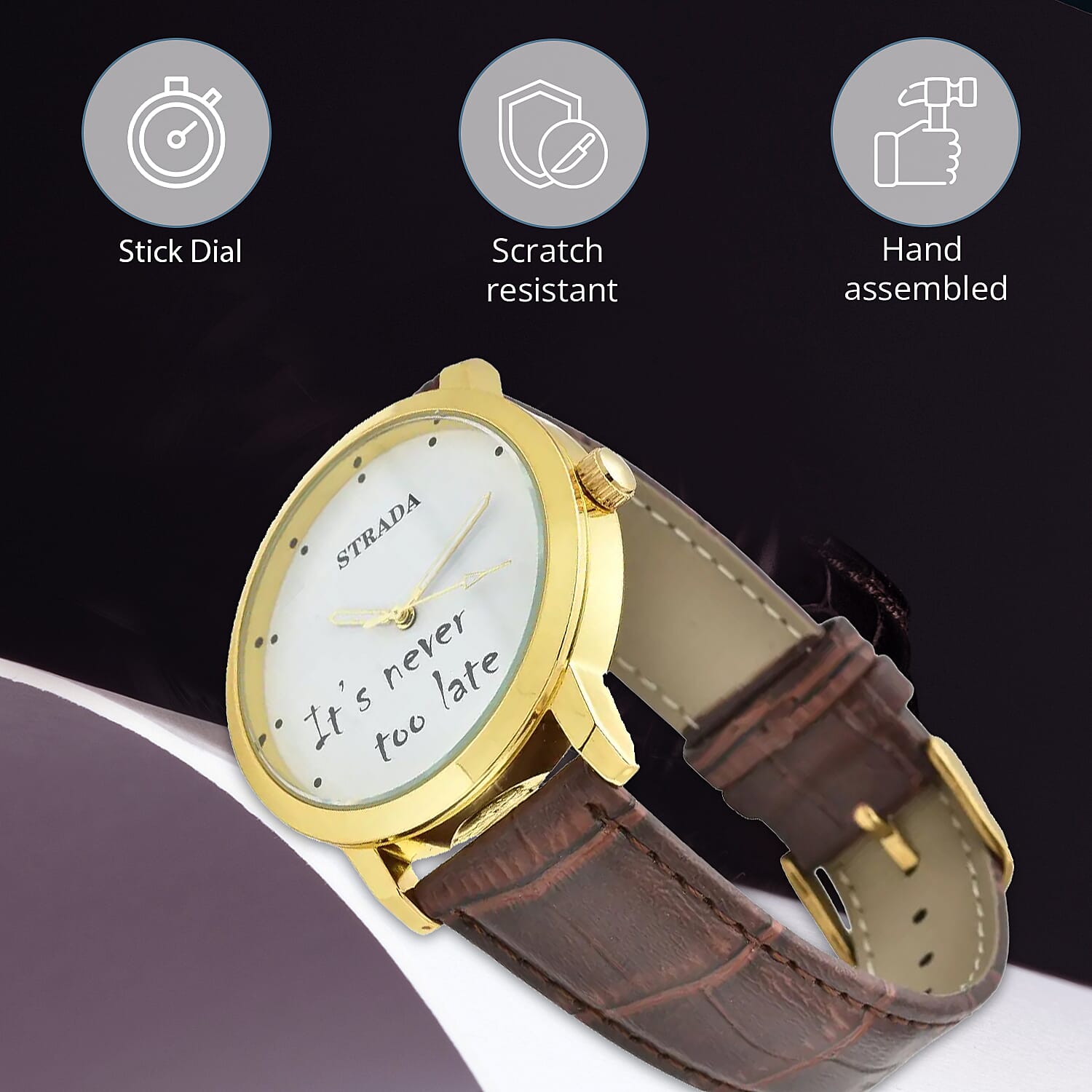 STRADA Japanese Movement Dial Watch with Brown Color Faux Leather