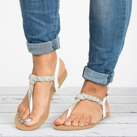 

Women Ladies Fashion Crystal Casual Big Size Flat Beach Sandals Roman Shoes