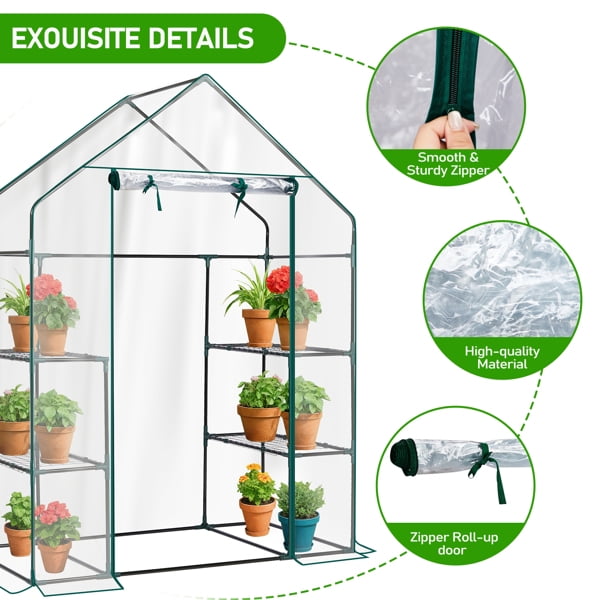 56" x 29" x 77" Mini Walk-in Greenhouse with PVC Cover, 4-Shelf Indoor Outdoor Plant Gardening Green House for Garden Backyard, Transparent