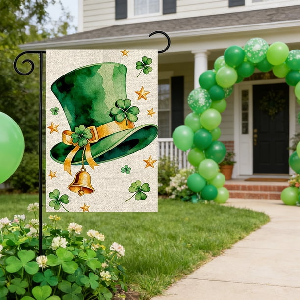 Decoraciones para el Día de San Patricio, Accesorios para el Día de San Patricio, Regalos para el Día de San Patricio. Bandera de jardín de doble cara con diseño de "Feliz Día de San Patricio", bander