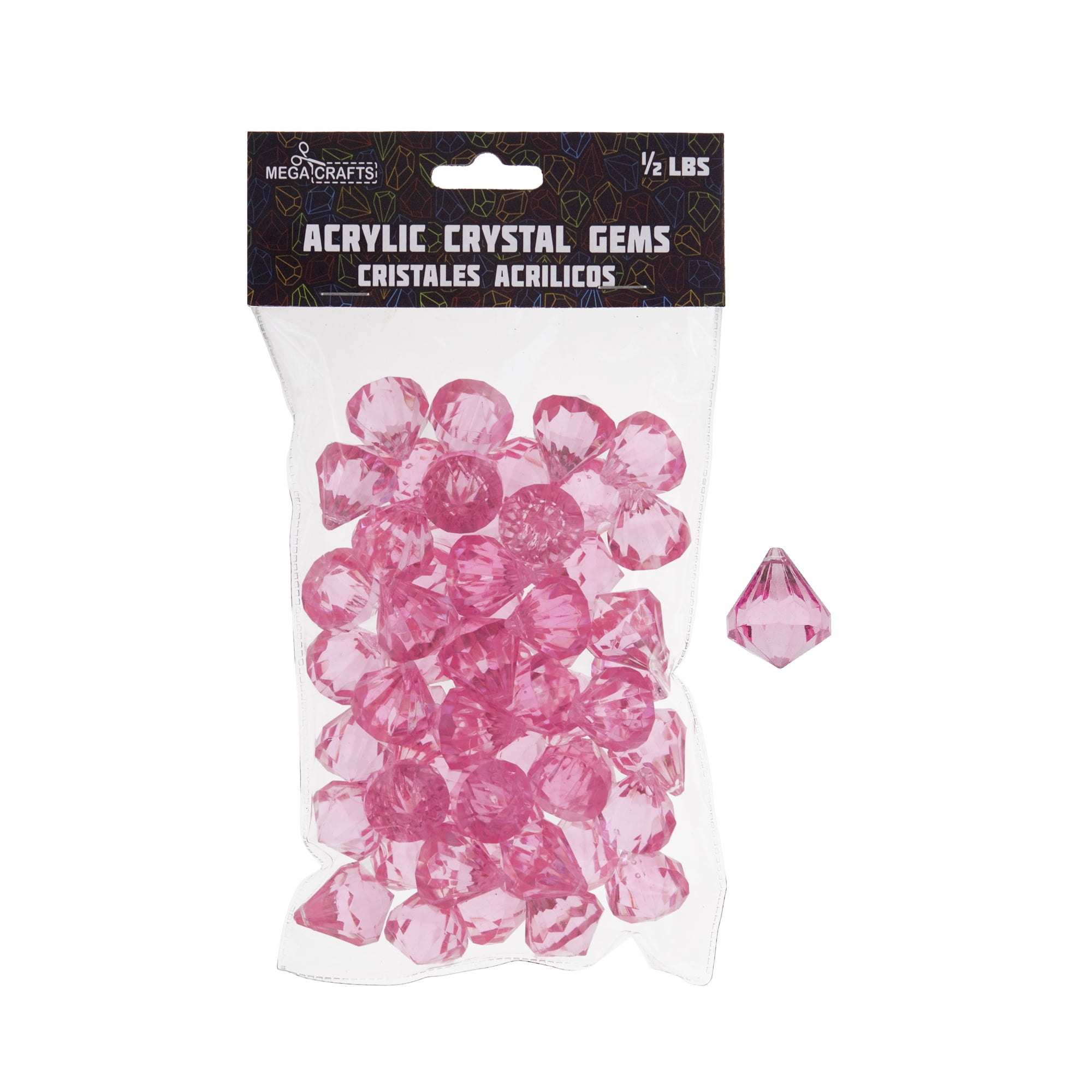 Mega Crafts 1/2 lb Acrylic Gemstones Pink Plastic Glass Gems For