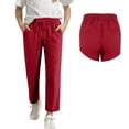 thumbnail image 4 of ZLBDYG Linen Pants Girls High Waist Carrot Straight Leg Summer Bottoms Teen Kids Drawstring Ankle Length Tapered Trousers Slacks, 4 of 6