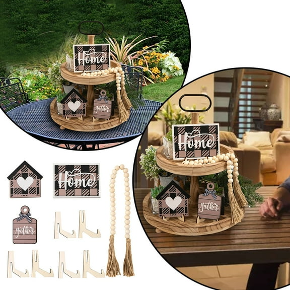 House Logo Country Farm Layered Tray Decoration Wooden Artifact Tabletop Decoration Set Tray Decoration Easy To Use