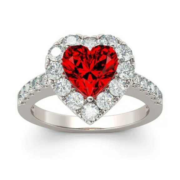 GKNET Red Heart Crystal Zircon Ring 925 Sterling Silver Rings Women Fashion Jewelry-7