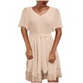 thumbnail image 1 of Vestido informal hasta la rodilla con cuello en V y manga corta con tirantes sueltos para mujer Fridja  bnh5934, 1 of 8