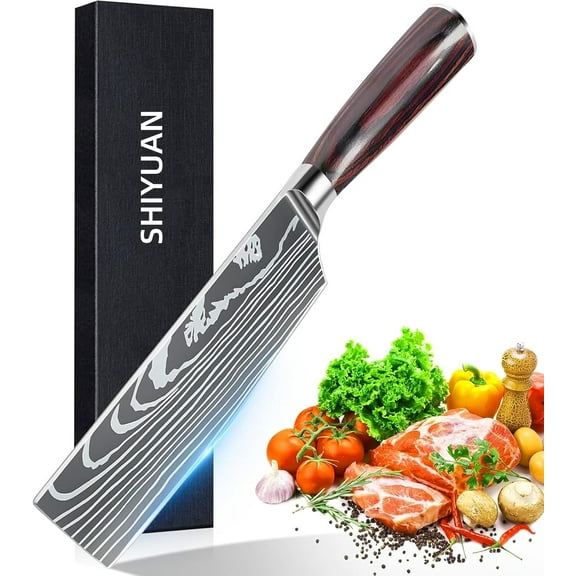 SHIYUAN Knife - 7" Razor Sharp Meat Cleaver and Vegetable Kitchen Knife, High Carbon Stainless Steel, Multipurpose Asian Chef Knife for Home and Kitchen with Ergonomic Handle
