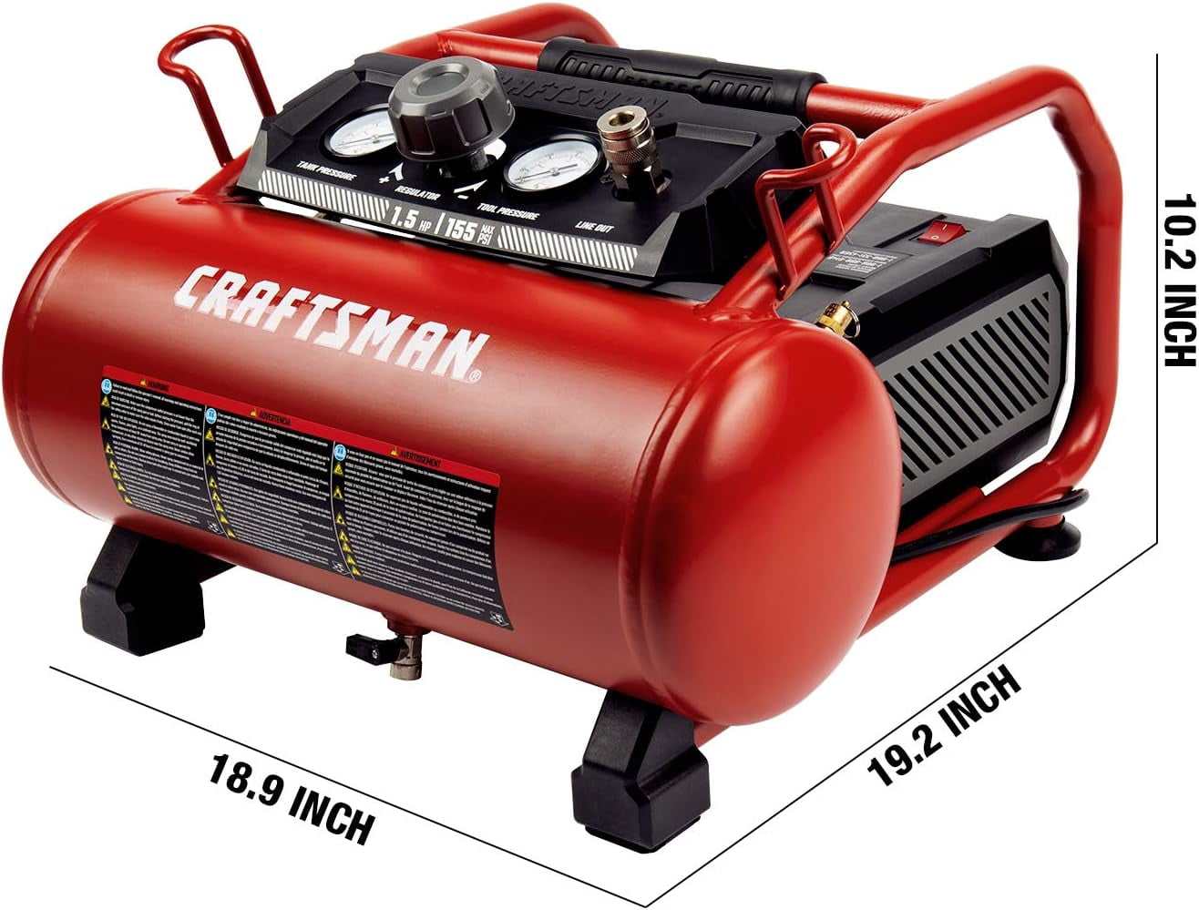 Craftsman Air Compressor, 3 Gallon 1.5 HP Max 155 Psi Pressure Oil-Free Portable, Red- CMXECXA
