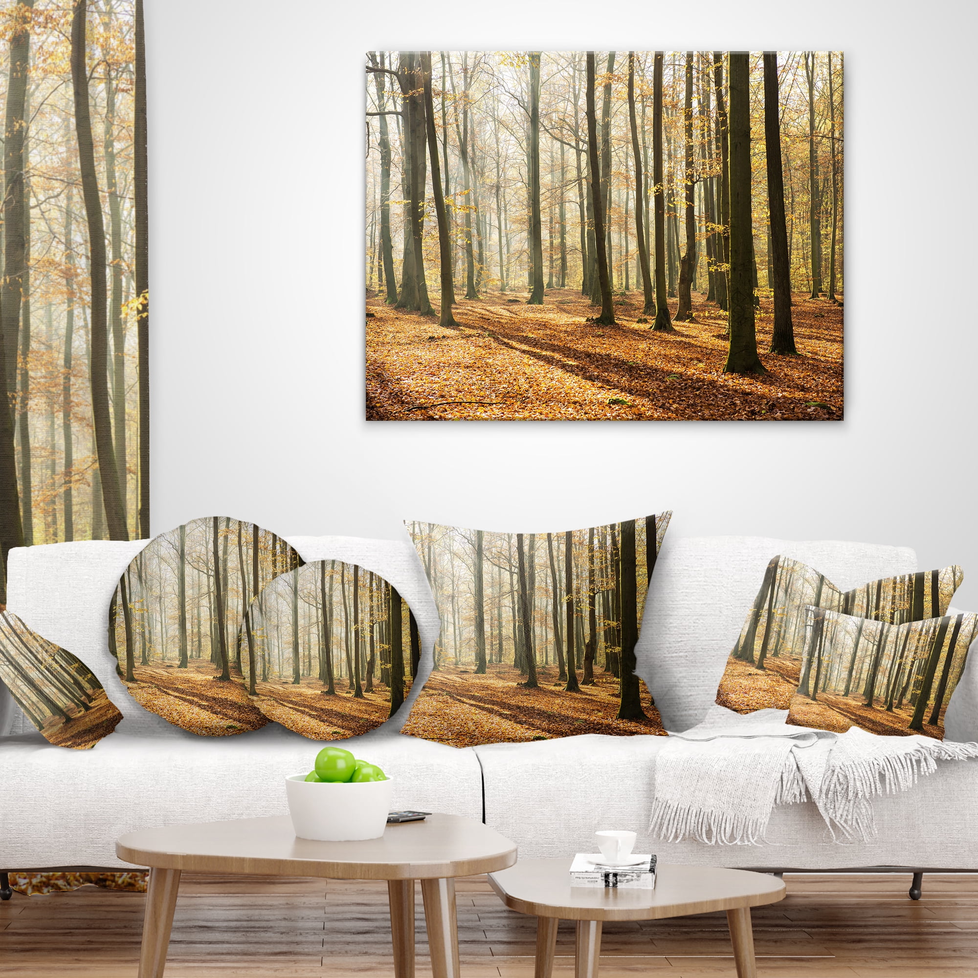 Designart Bright Autumn Day in Thick Forest - Modern Forest Throw Pillow - 12x20