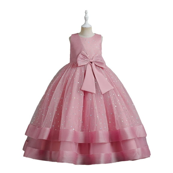 SUEE Flower Girls Princess Dress Bowknot Bridesmaid Wedding Long Tulle Ball Gown, 4-13 Year