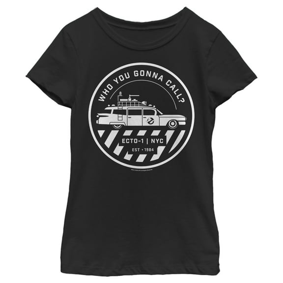 Girl's Ghostbusters Ecto-1 Wagon Logo  Graphic Tee Black X Large