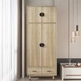 thumbnail image 4 of UBesGoo Wood Closet Wardrobe with  2 Drawers, Freestanding Armoire Cabinet with Optional Shelves&Hanging Rail, Functional Clothes Storage Organizer, Natural, 4 of 11