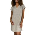thumbnail image 2 of CHOK Robes en Coton et Lin pour Femmes Manches Courtes Décontractées Été Col en V Coupe Ample Robe Midi Douce, 2 of 4