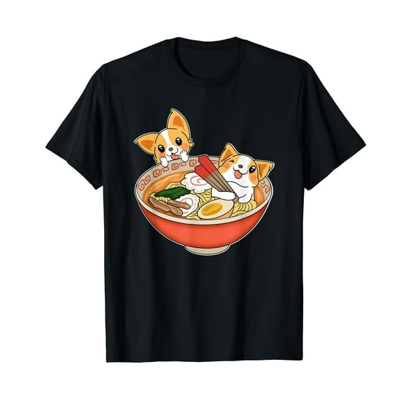 Kawaii Japanese Anime Corgi Dog T-Shirt Funny Ramen Gift Tee