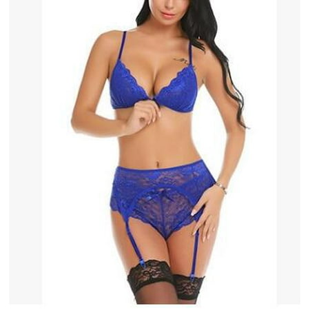 Generic New Sexy Lingerie Sexy Women s Multi-Color Lace Garter Underwear Three-Piece Set Sexy Suit