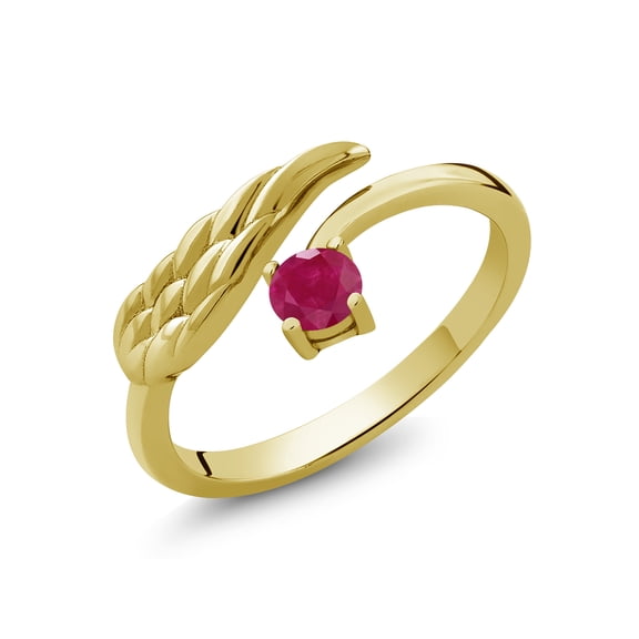 Gem Stone King 0.30 Ct Round Red Ruby 18K Yellow Gold Plated Silver Wing Ring