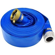 2" x 50' Blue PVC Backwash and Discharge Hose for Swimming Pools, Heavy Duty Reinforced Flat Pool Hose with Aluminum Pin Lug Fittings