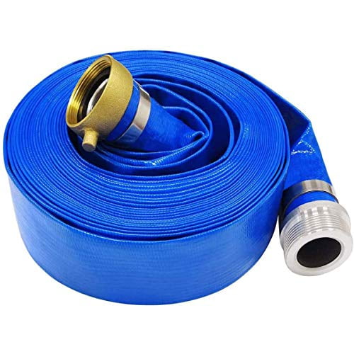 Tuyau de Rinçage et de Décharge en PVC Bleu 2 Pouces x 50 Pieds pour Piscines, Tuyau de Piscine Plat Renforcé Robuste avec Raccords à Goupilles en Aluminium