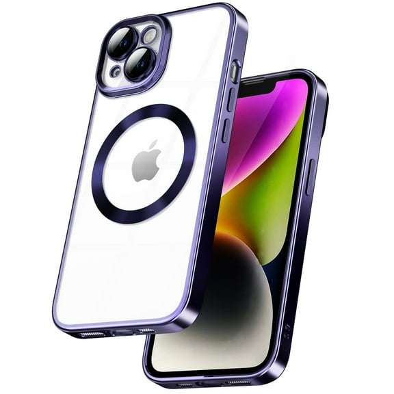 Magnetic phone case for iPhone 14 Plus case 6.7 inches, compatible with Magsafe with full wrap lens protector, JUNQIU US non-yellowing slim phone case color - purple