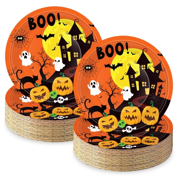 Juego de 50 platos de papel para Halloween, 23 cm, de Jremreo, espeluznante