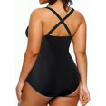 thumbnail image 3 of GHSDFBB Women Plus Size One Piece Swimsuits V Neck Tummy Control Bathing Suits Retro Ruched Swimwear, 3 of 6