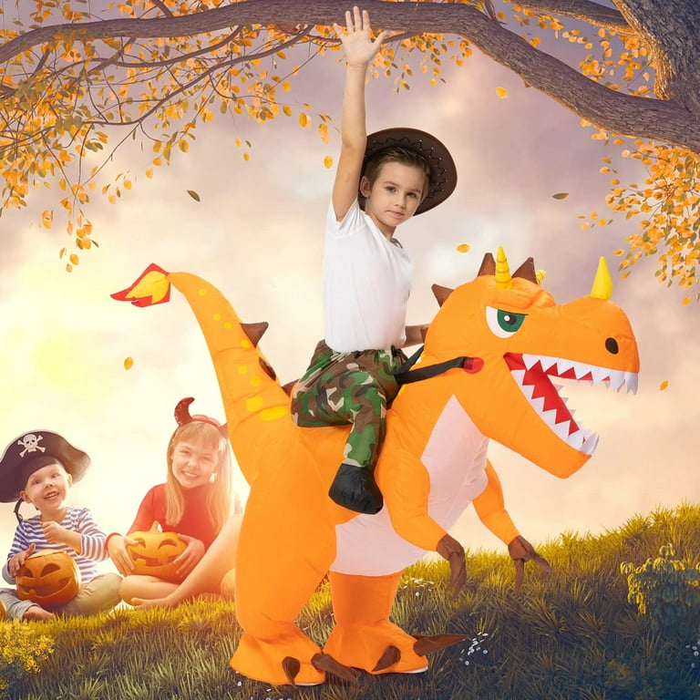 Inflatable Dinosaur Costume for Kids Riding T Rex Air Blow up Costume Funny Fancy Dress Party Costume for Boys Girls Orange Walmart