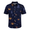 thumbnail image 4 of GrmtClth Men’s Light Halloween Button Down Shirt Short Sleeve Gothic Forest Ghost Bat Full Print Loose Fit Party Vacation Blouse Purple M, 4 of 5