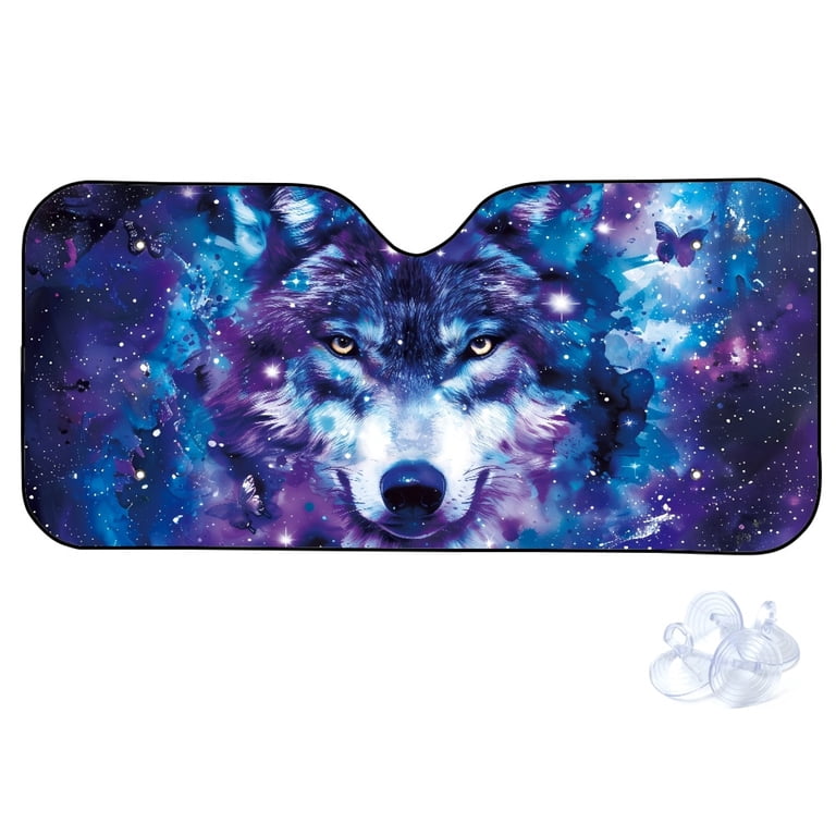 FORUDESIGNS Galaxy Wolf Print Car Windshield Sun Shade Waterproof