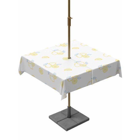 Outdoor Tablecloth with Umbrella Hole for Patio/Picnic/Party/Camping, Yellow Lemon Waterproof Table Cloth Square Cover Washable, Country Farmhouse Fruits Leaves Summer (54"x 54")