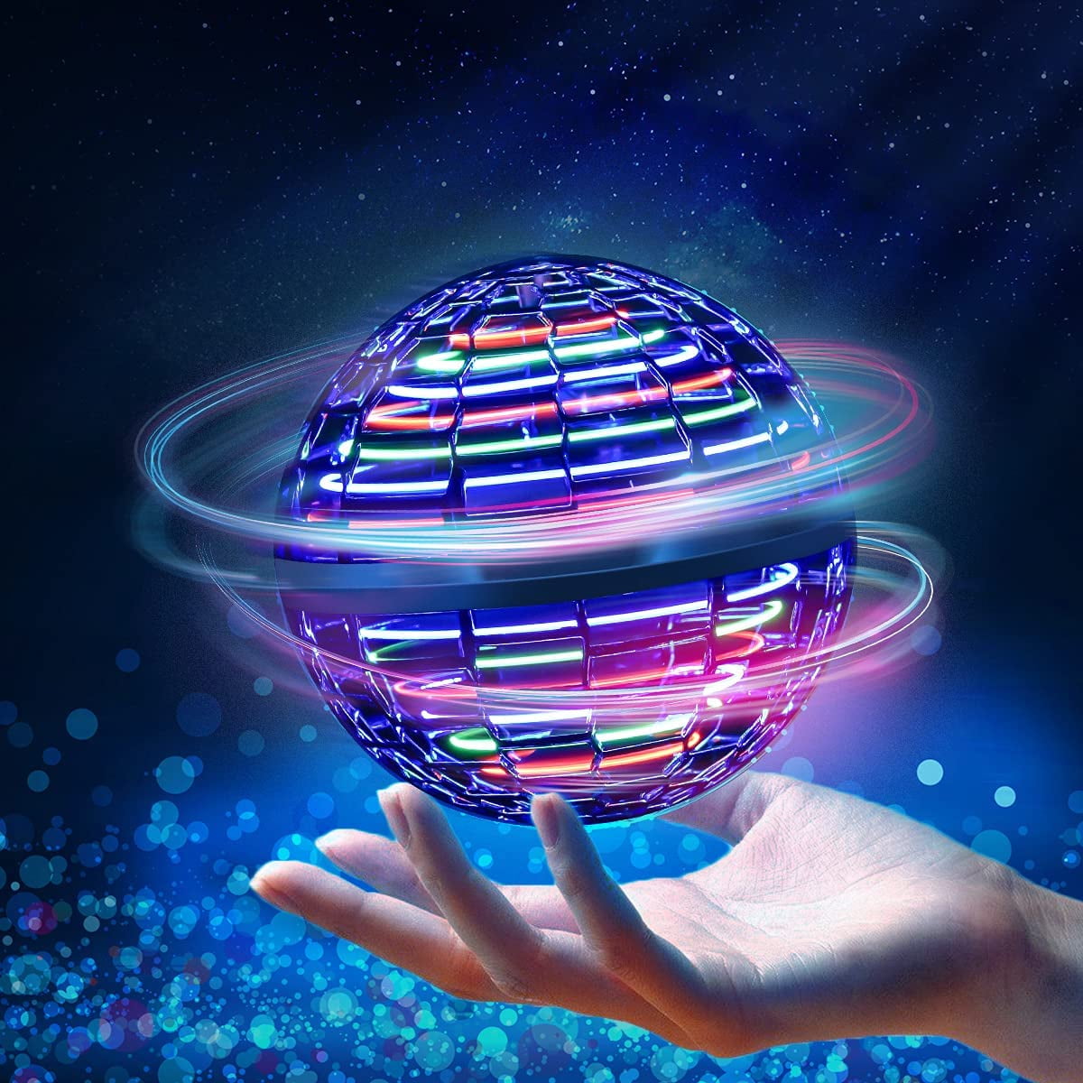 Blue Nebula Orb Ball Hover Balls Toy Magic Orbs Led Lights Floating Infinity Fly Orb Boomerang Drone Ball Birthday Flying Toys for Kids Flying Orb Ball 