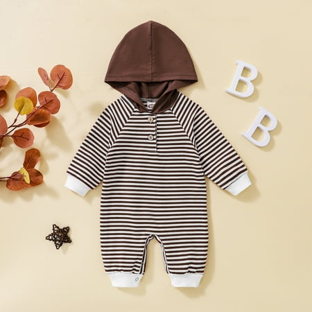 

Baby Girls Boys Autumn Striped Long Sleeve Hooded Romper Jumpsuit Clothes