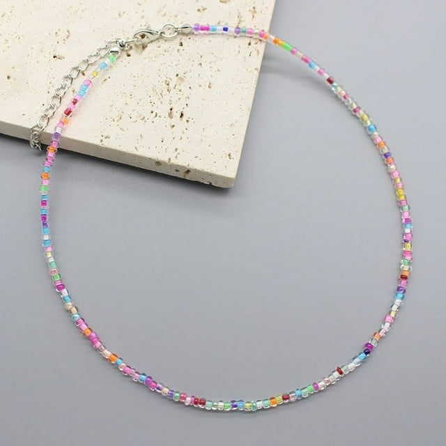 Collier Ras du Cou Simple Perles de Graines Femmes Charme Mode Coréenne Chaîne Col Boho Fait Main Bijou Cadeau