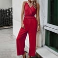 thumbnail image 2 of Stretchy Jumpsuits for Women Ruffle V Neck Spaghetti Straps One Piece Long Pants Outfits Sleeveless Summer Rompers, 2 of 7