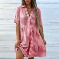 thumbnail image 4 of Atogsazn Womens Summer Striped Mini Dress Casual V Neck Button Short Sleeve Flowy Dresses A-Line Sundress Red XXL Fashion, 4 of 7