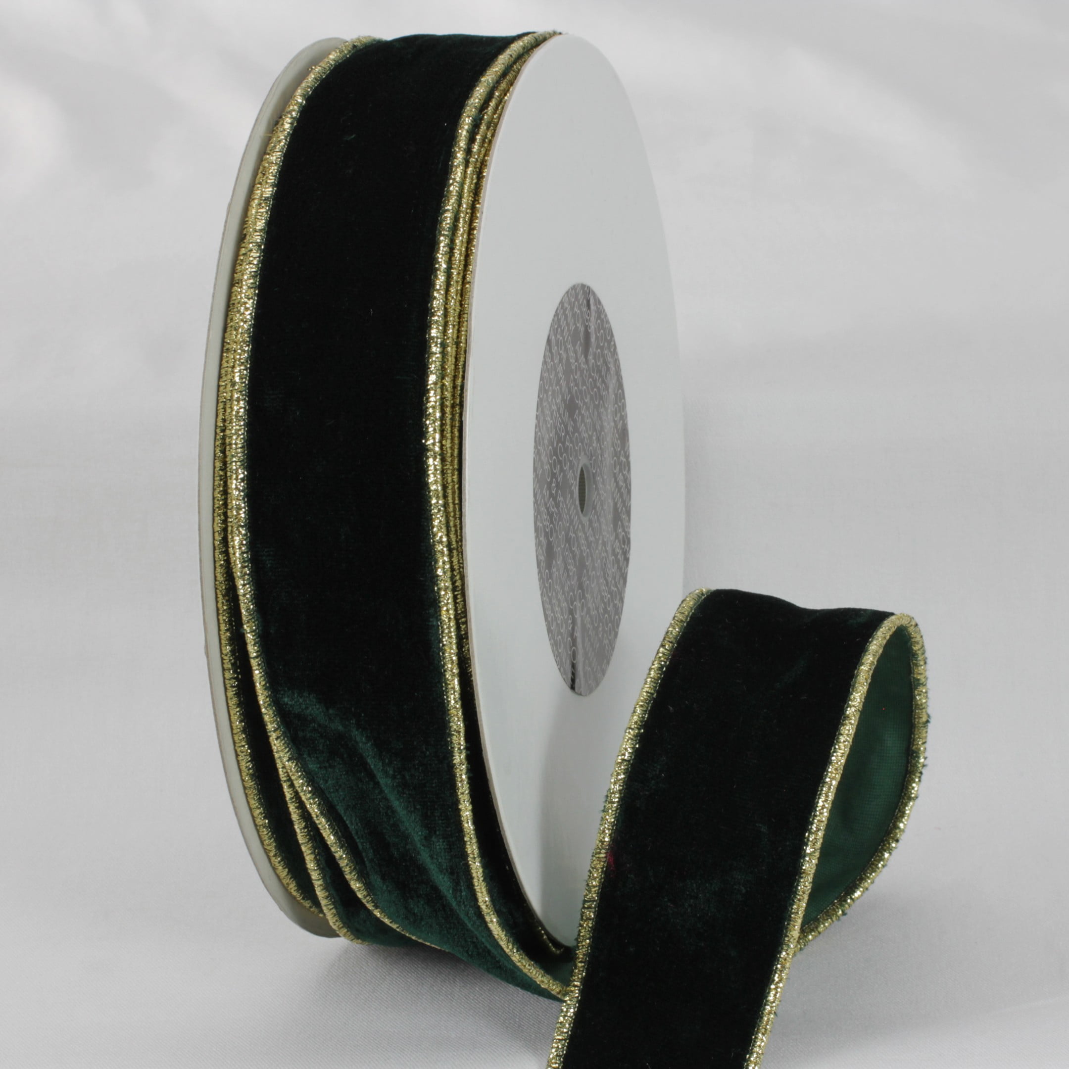 Hunter Green and Gold Colored Woven Edge Soft Velvet Ribbon 2" x 20