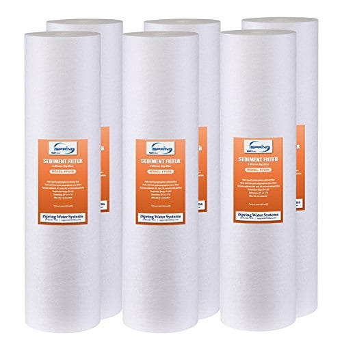 iSpring FP25BX6 High Capacity 20” x 4.5” Water Replacement Cartridges Fine Sediment Filters, 6 pieces / 5 microns, White, 6 Count