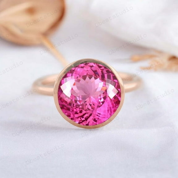 Pink Sapphire Women Ring Bezel Set Stacking Ring September Birthstone Gift Ring Unique Porposal Statement Ring Women 's Fine Jewelry